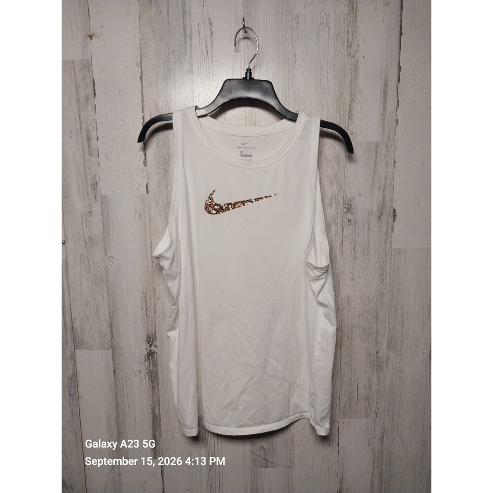 Women’s The Nike Tee White Tank Gym Shirt Flower Print logo Size XL